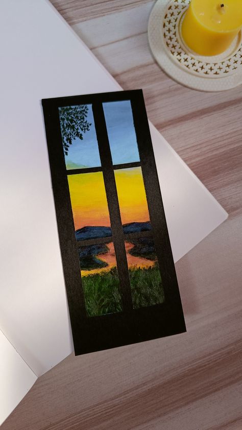 Acrylic Painting Bookmarks, Sunset View Aesthetic, Sunset Bookmark, Bookmark Crochet Tutorial, Inspirational Bookmarks, Bookmark Painting, Bookmark Acrylic, Bookmark Easy, Anniversary Cards For Boyfriend