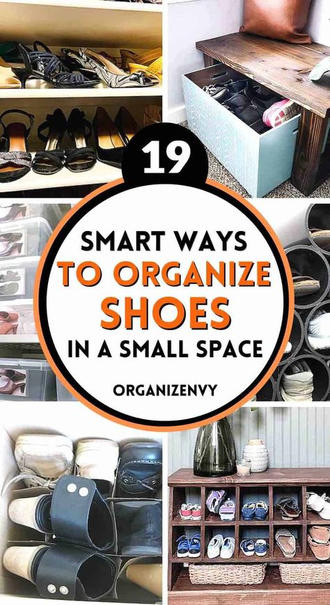 20 Spectacular Ways to Organize Shoes in Small Spaces Small Cupboard Storage, Shoe Storage Small Closet, Ways To Organize Shoes, Organize Shoes, Closets Bedrooms, Shoe Storage Small Space, Diy Shoe Storage, Small Bedroom Storage, Closet Shoe Storage