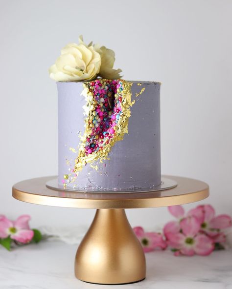 Sheri Wilson on Instagram: “Bouncing off the recent trending cake styles, I thought I’d try a “sprinkle geode” cake. I made it just like a regular geode cake, except…” Fault Line Cakes, Geode Cakes, Fault Line Cake, Cake Styles, Purple Cake, Geode Cake, Rhubarb Cake, Sprinkle Cake, Cake Trends