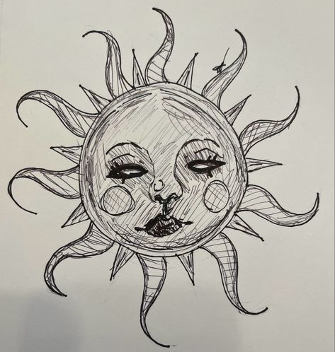 A drawing of a sun on paper using pen and sharpie :) Trippy Pen Drawings, Trippy Sun Drawing, Sun Drawings, Sun Sketch, Easy Pen Drawing, Moon And Sun Painting, Hippie Drawing, Sun Drawing, Trippy Drawings