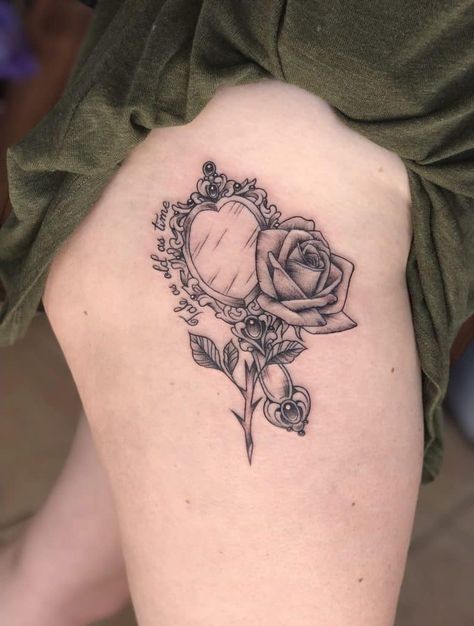 Beauty And The Beast Tattoos, Best Friend Disney, The Beast Tattoo, Beast Tattoo, Belle Tattoo, Mirror Tattoos, Beauty And The Beast Tattoo, Tattoo Disney, Inner Forearm Tattoo