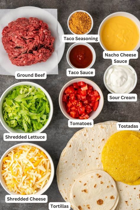 Make satisfying crunch wraps loaded with taco meat, melty cheese, tostada, sour cream, and more wrapped up inside a toasty flour tortilla! Homemade Taco Bell Crunch Wrap, Mexican Crunch Wrap, Crunch Wraps Homemade, Taco Crunch Wrap, Taco Wrap Recipe Tortillas, Crunchwrap Recipe, Crunch Wrap, Taco Ingredients, Easy Taco