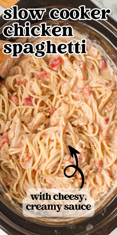 Tender chicken, rich cream cheese, and perfectly seasoned spaghetti comes together effortlessly with the help of your slow cooker. Perfect for busy weeknights.