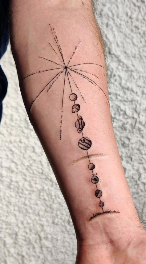 Astral Projection Tattoo, Voyager Tattoo, Pulsar Map, Physics Tattoos, Solar System Map, Map Tattoo, Sunflower Tattoo Sleeve, Dortmund Germany, System Map