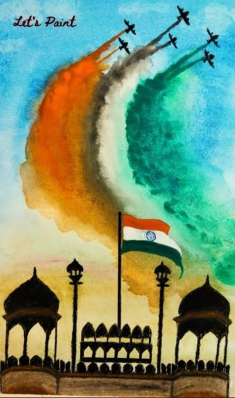 It is a painting of Independence Day with the help of water colours and markers on a canvas Aesthetic Independence Day Drawing, Indipandans Day Drawing Pencil, Indian Patriotic Painting, 15 August Independence Day Drawing Easy For Kids, Independence Day Oil Pastel Drawing, Independence Day Drawing Ideas India, Independence Day Watercolor Painting, Drawings For Independence Day, 75th Independence Day Drawing