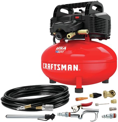 CRAFTSMAN CMEC6150K Pancake Air Compressor & Accessory Kit Quiet Air Compressor, Cucumber Trellis Diy, Portable Air Compressor, Tire Inflator, Air Hose, Combo Kit, Air Tools, Air Compressor, Ac Dc