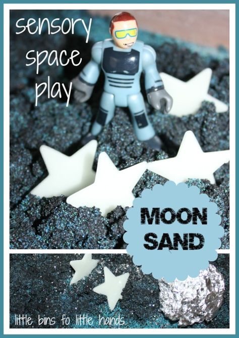 Moon Sand Space Sensory Play. Re-pinned by Milestones 4 Kids' Success. Please visit www.pinterest.com/M4KS for all of our pediatric therapy pins! Space Eyfs, Auntie Ideas, Homeschool Themes, Space Sensory, Diy Moon Sand, Sensory Play Recipes, Space Theme Preschool, Summer Planning, Space Activities For Kids