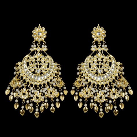 Jadtar Earrings, Light Blue Saree, Punjabi Earrings, Earrings Chandbali, Big Indian Wedding, Kundan Chandbali, Punjabi Jewelry, Saree Bollywood, Jewelry Pakistani