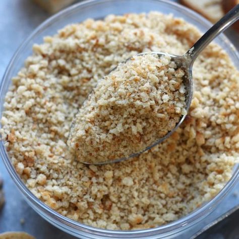 Spoonful of DIY Breadcrumbs being taken out of a bowl. Diy Breadcrumbs, Apple Sauce Spice Cake, Easy Apple Sauce, Easy Sourdough Starter, Old Fashioned Cake, Homemade Breadcrumbs, Bread Bowl Recipe, Dough Starter, Starter Recipes