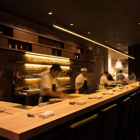 Expensive Sushi, Sushi Bar Design, Open Kitchen Restaurant, Sushi Counter, Japanese Restaurant Interior, Kitchen Japanese, Open Restaurant, Japanese Bar, Ramen Bar