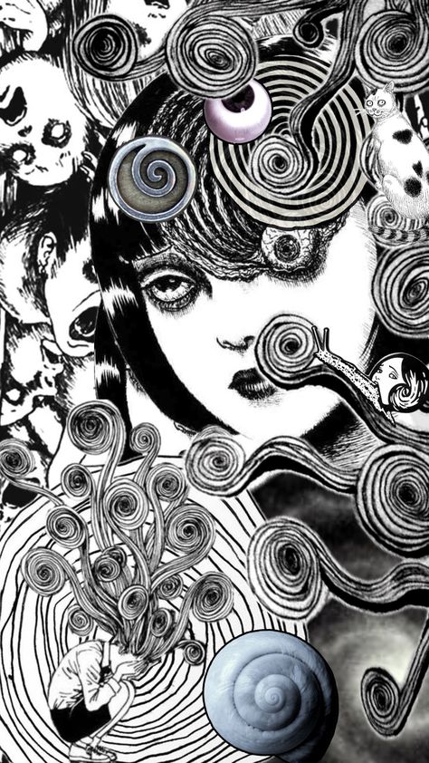 #junjiito #uzumaki #spirals #animated #eyestrain Uzumaki Spiral, Spiral Potato, Spiral Drawing, Eyestrain Art, Oc Inspiration, Background Drawing, Junji Ito, Body Drawing, How To Draw Hair