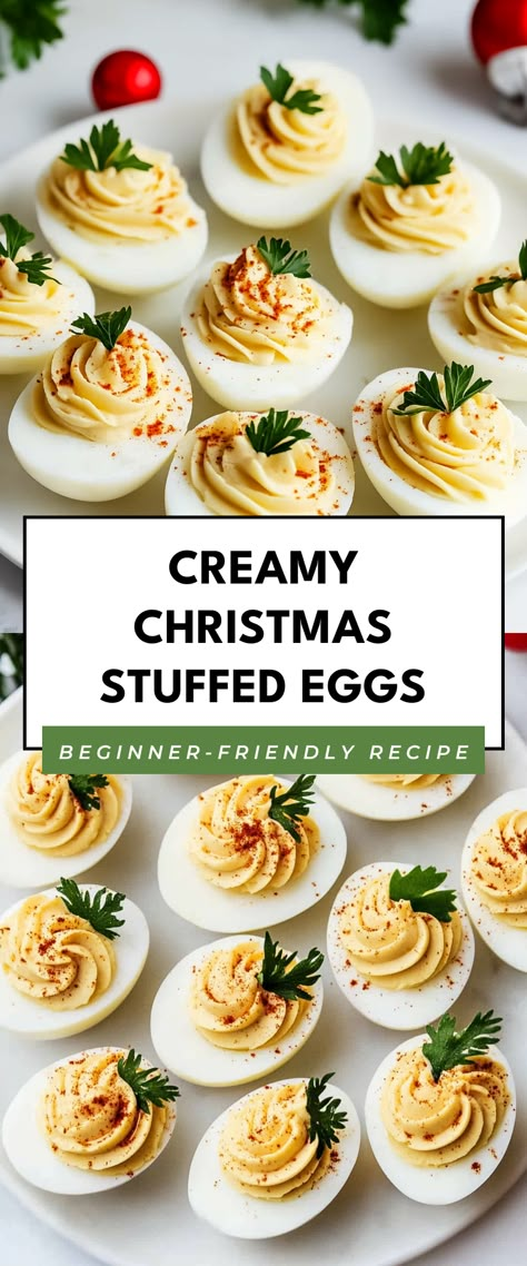 Image for Creamy Christmas Stuffed Eggs Holiday Deviled Eggs Christmas, Christmas Deviled Eggs Ideas, Deviled Eggs Christmas, Christmas Deviled Eggs, Holiday Deviled Eggs, Stuffed Eggs, Devilled Eggs Recipe Best, Impressive Appetizers, Egg Christmas