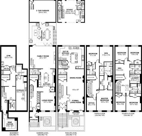 Vintage Townhouse Floorplan, Brownstone Plans, Rowhouse Floor Plan, Townhouse Floorplan, Apartment Building Floor Plans, Townhouse Floor Plan, Townhouse Floor Plans, Townhouse Plans, Nyc Brownstone