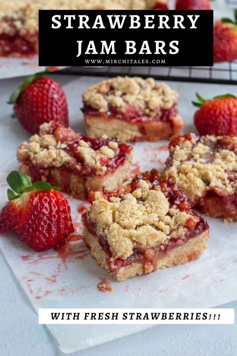 Deserts With Strawberries, Strawberry Jam Desserts, Strawberry Jam Bars, Making Strawberry Jam, Jam Bars, Buttery Biscuits, Easy Baking Recipes Desserts, Strawberry Desserts, Fresh Strawberries