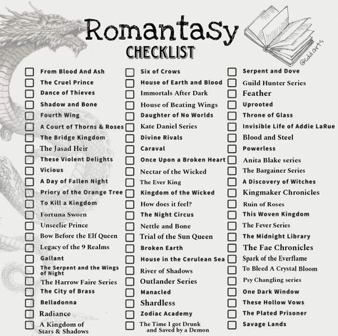 Booktok Reading List, Tbr List Ideas, Booktok Book Checklist, Romantasy Book Recs, Book Checklist Reading, Booktok Checklist, Tbr Ideas, Booktok Characters, Booktok Ideas