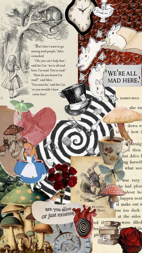 Alice in wonderland collage Alice In Wonderland Collage Wallpaper, Alice In Wonderland Homescreen, Alice In Wonderland Aesthetic Room, Alice In Wonderland Moodboard, Alice In The Wonderland Aesthetic, Alice In Wonderland Color Palette, Alice In Wonderland Aesthetic Wallpaper, Alice In Wonderland Scrapbook, Alice In Wonderland Collage