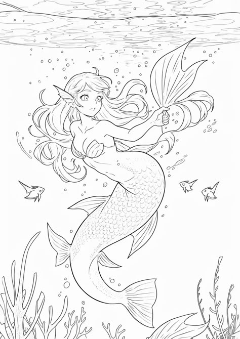 Anime Coloring Pages Free Printable, Baddie Coloring Pages Aesthetic, Siren Coloring Page, Downloadable Coloring Pages Free, Whimsical Coloring Pages, Cool Coloring Pages Free Printable, Winx Coloring Pages, Mermaid Colouring Pages, Underwater Coloring Pages