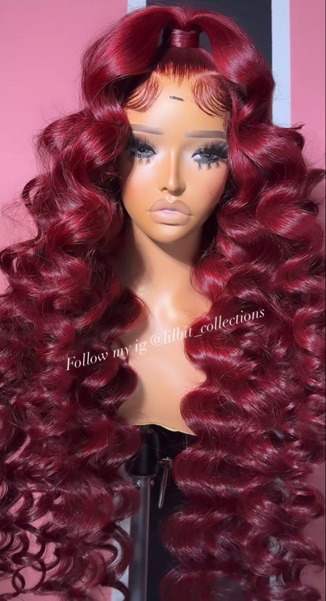 Red Curly Hair Black Women Wigs, Redcolor Wig, Red Lace Front Wigs Long, Lacefrontal Hairstyle, Ruby Red Lace Front Wigs, Hot Red Lace Front Wigs, Weave Hair Color, Valentines Hairstyles, Diy Hair Wig