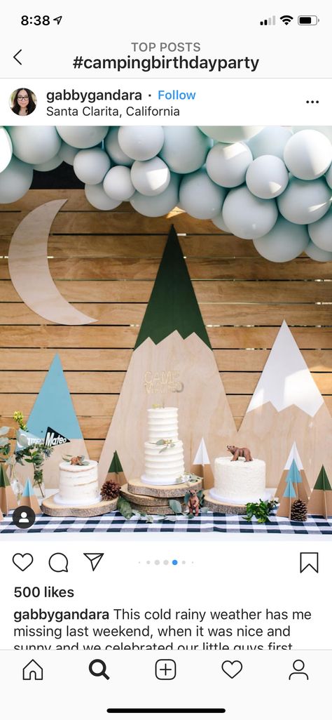 Mountain Balloon Garland, Camping Theme Backdrop, Mountain Theme First Birthday, Ski Themed First Birthday, Mountain Themed Birthday Party, Ski Baby Shower Ideas, Ski Birthday Party, Mountain Birthday Party, Mountain Party