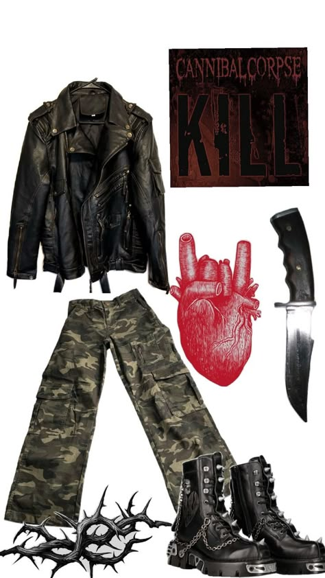 Metalhead Outfit Ideas, Grindcore Outfit, Apocalypse Outfit Male, 90s Rock Outfit, Black Metal Outfit, Metal Head Outfits, Emo Dark Aesthetic, Metalhead Outfits