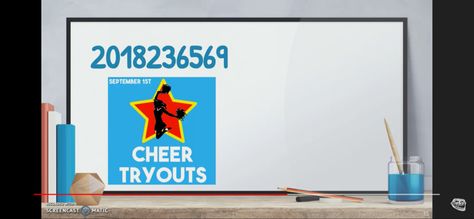 Bloxburg School Decals Cheer Tryouts, Bloxburg Cheer Tryouts Decals, Bloxburg Tryouts Decals, Bloxburg Geography Codes, Bloxburg School Decals Cheer, Bloxburg School Poster Decals, Bloxburg Highschool Decal Codes, School Roblox Decals, Bloxburg College Ideas