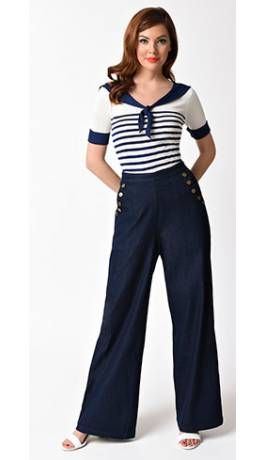 Sailor Outfit For Women, Nautical Fashion Women, Nautical Outfits, Kind Of Blue, Sailor Pants, Sailor Fashion, 1950s Style, Fashion Now, Nautical Fashion