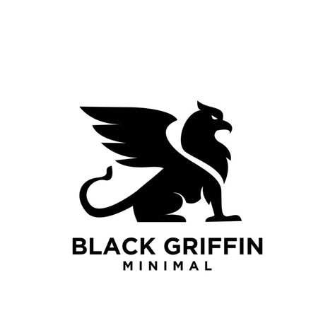 premium black minimal Griffin Mythical Creature Emblem mascot Vector Design Logo Cartoon Vulture, Black Griffin, Griffin Mythical, Griffin Logo, Heraldry Design, Mythological Animals, Black Minimal, Mythical Animal, Vector Icons Illustration