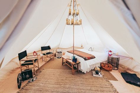 Bell Tent Interior Ideas, Tent Camping Essentials, Bohemian Camping, Bell Tent Interior, Tent Interior, 5m Bell Tent, Glamping Business, Bell Tent Glamping, Tent Life