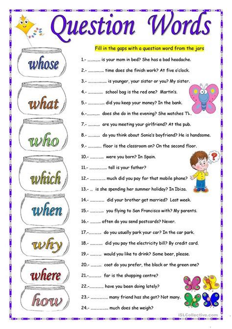 QUESTION WORDS - English ESL Worksheets For Distance Wh Questions Exercises, Oppgaver For Barn, Question Words, Teaching English Grammar, English Grammar Worksheets, Wh Questions, English Worksheets For Kids, Kids English, English Classroom