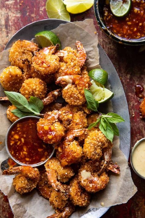 Oven Fried Coconut Shrimp with Thai Pineapple Chili Sauce: healthier than take-out, these shrimp are baked, not fried… and so much tastier! Pineapple Chili, Coconut Shrimp Recipes, Half Baked Harvest Recipes, Chili Sauce Recipe, Popcorn Shrimp, Oven Fried, Harvest Recipes, Half Baked, Fried Shrimp