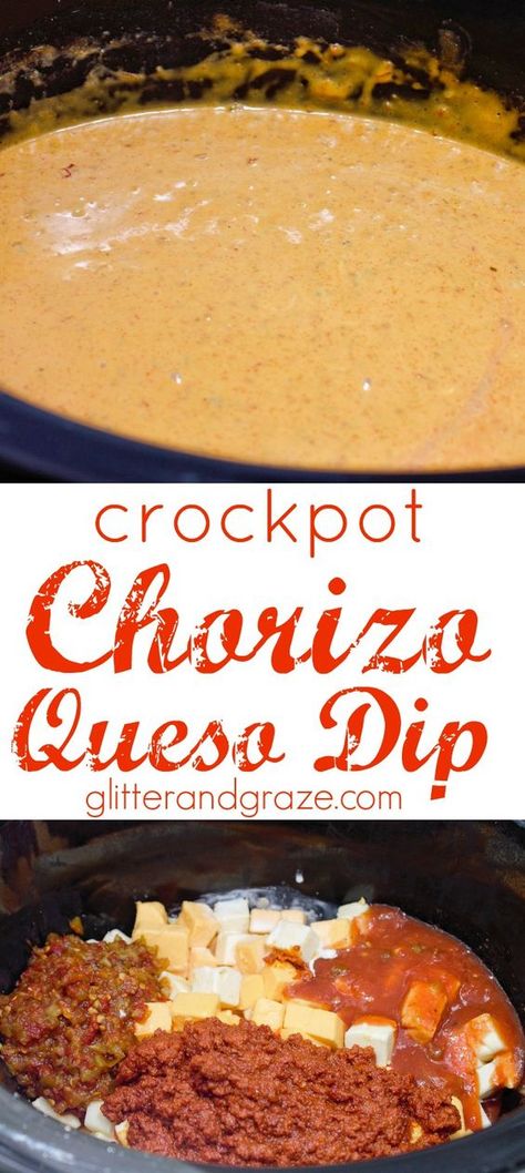 chorizo queso dip Queso With Half And Half, Slow Cooker Chorizo Queso, Chorizo Dip Crockpot, Crockpot Chorizo Queso Dip, Chorizo Queso Dip Crockpot, Chorizo Dip Recipes, Queso Dip Chorizo, Warm Dips Crockpot, Crockpot Dips For Parties