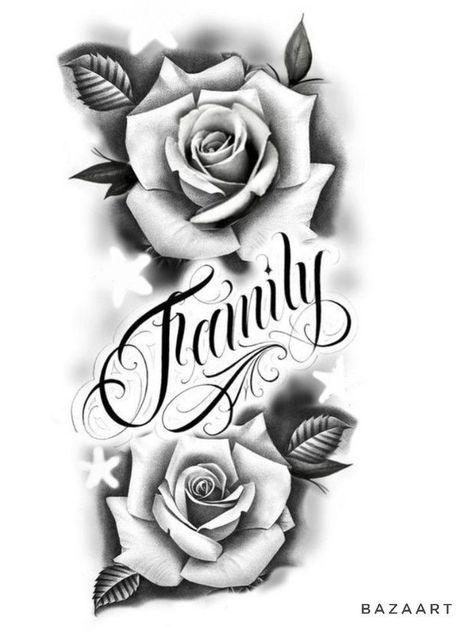 Family And Roses Tattoo Design, Rose Chicano Art, Family Sleeve Tattoo, Shen Long Tattoo, Rose Tattoo Stencil, Rose And Butterfly Tattoo, Mangas Tattoo, Butterfly Tattoo Stencil, Rose Tattoo Thigh