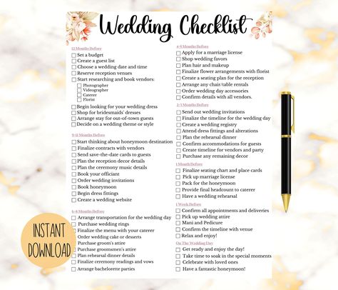 12 Months Wedding CheckList Template, Wedding Plan Checklist, Wedding To Do List, Wedding Planner Organizer, Wedding Planner, Wedding Day Checklist Your Download File Include: * Letter size - 8.5 x 11" Please message for any custom size. HOW TO OPEN PDF FILE * You can download Adobe Acrobat Reader available at https://get.adobe.com/reader/ to open the PDF document. HOW TO USE * You can print the PDF file at home, print shop, or local library.  Purchased files are for personal use ONLY. Commercia Thank You To My Wedding Planner, Wedding 101 Cheat Sheets, Wedding Plan Of Events, Wedding Planning Checklist 6 Months Real Simple, Simple Wedding Budget List, Wedding Flowers Checklist Printable, Wedding Day Beauty Prep, Beauty Wedding Prep, Wedding To Do List Checklist Detailed