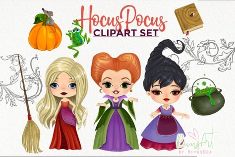 Hocus Pocus Fan Art, Hocus Pocus Clipart, Hocus Pocus Characters, 3 Witches, Cute Witches, Hocus Pocus Witches, Witch Clipart, Witch Characters, Pic Nic