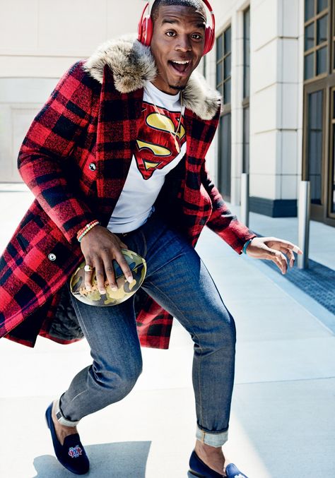 Cam Newton Fashion, Gq Magazine Covers, Gq Usa, Philipp Plein Jeans, Versace Pants, Versace Print, Bright Outfits, Cam Newton, Oufits Casual