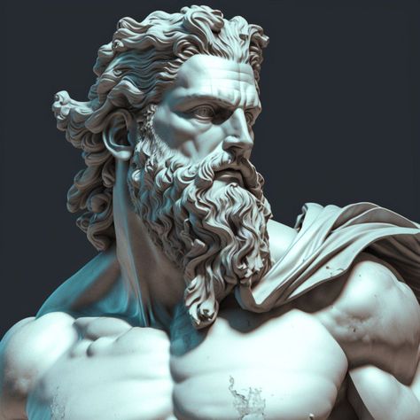 Greek god with beard Zeus Statue Sculpture, Greek God Statues Aesthetic, Zeus Sculpture, Greek God Sculptures, Cai Arabi, Zeus Statue, Greek Mythology Statue, Zeus God, Statue Tattoo