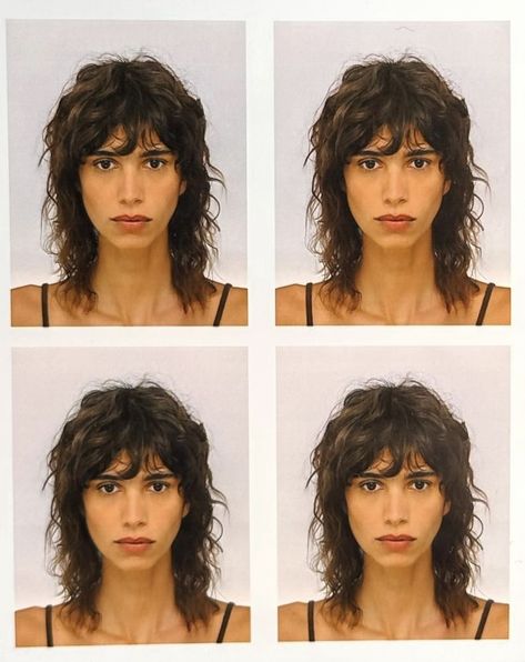 Curly 90s Hair, Curly Shag Balayage, Shoulder Length Shag Haircut Thick Hair, Mica Arganaraz Haircut, Medium Length Messy Hair, Wolfcut Fringe, Curly Grunge Hair, Micro Bangs Wavy Hair, Shag Mullet Wavy Hair Short