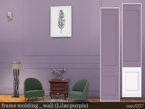 seeu1207's Lilac purple Frame Molding Small Apartment Floor Plans, Purple Furniture, Bedroom Purple, Sims 4 Tsr, Purple Frame, Purple Home Decor, Frame Molding, Sims Packs, Sims 4 Bedroom