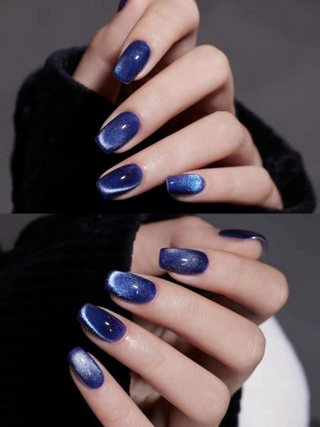 Dark Blue Nails, Cat Eye Gel Polish, Faded Hair, Cat Eye Gel, Jelly Nails, Eye Gel, Nail Arts, Nail Decorations, Castor Oil