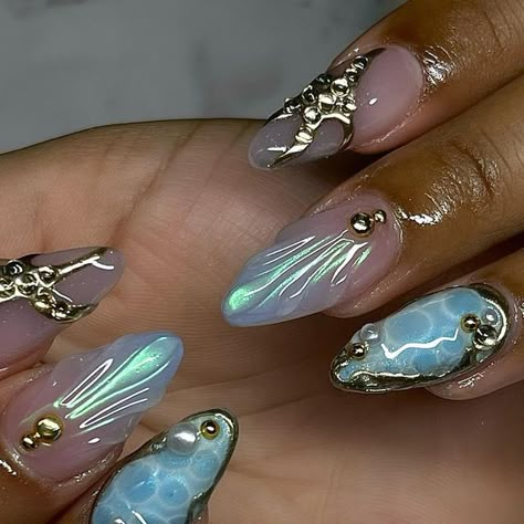 Gothic Mermaid Nails, Sea Witch Nails, Mermaid Nails Acrylic, Dark Mermaid Nails, Mermaid Core Nails, Siren Nails, Sea Witchery, Octopus Nails, Pirate Nails