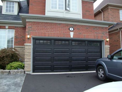 Exterior Brick House Colors, Brick Paint Colors, Black Garage Door, Brick House Colors, Garage Door Colors, Garage Door Paint, Black Garage, Modern Garage Doors, Best Exterior Paint