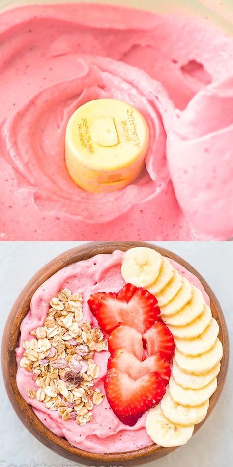 This Strawberry Banana Smoothie Bowl is super easy to make and it tastes better than ice cream! Made with just 3 ingredients, you’ll want to eat it all summer long. FOLLOW Cooktoria for more deliciousness! #strawberry #banana #smoothie #smoothiebowl #summer #summerfun #nicecream #icecream #dessert #healthydessert #recipeoftheday Acai Recipes Bowls, Easy Stove Top Meals Healthy, Strawberry Acai Bowl, Healthy Summer Breakfast, Banana Strawberry Smoothie, Smoothies Bowl, Best Fruits To Eat, Acai Bowl Recipe, Healthy Vegetarian Breakfast