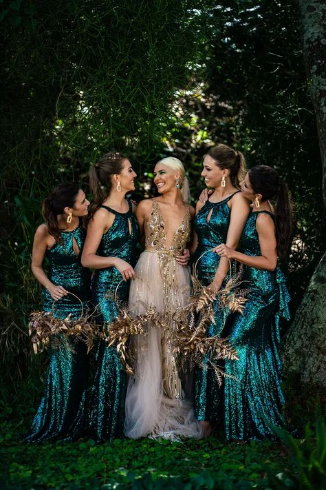 Emerald Wedding Dresses, Gold Wedding Gowns, Dark Green Wedding, Green Wedding Dresses, Sequin Bridesmaid, Gold Wedding Dress, Gold Bridesmaid Dresses, Sequin Bridesmaid Dresses, Wedding Dress Guide