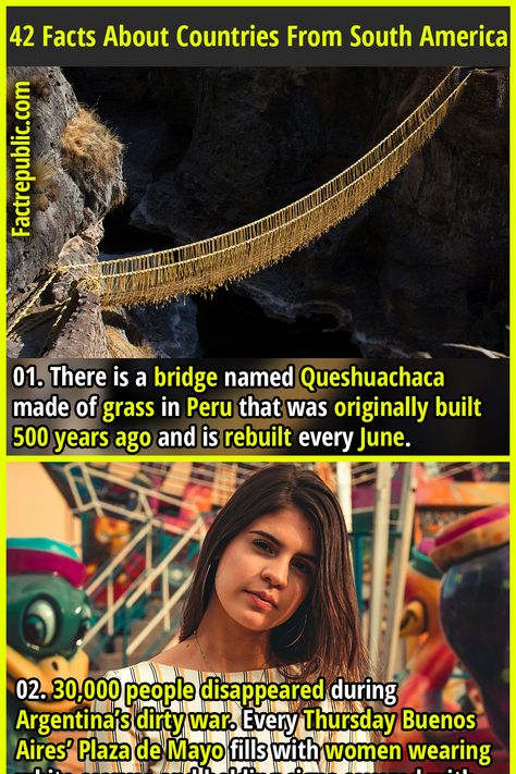 42 Cool Facts About Countries From South America - Fact Republic Facts About Countries, Cool Facts, Fact Republic, Biology Facts, Trivia Facts, World Population, Secret Ingredient, Fermenting, A Bridge