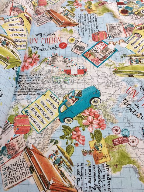 Bon Voyage Travel Vintage World Map Cotton Fabric Curtain Upholstery 280cm  wide #shop4cotton Travel Textiles, Disney Day, How To Make Pillows, Vintage Maps, Vintage Map, Map Print, Diy Art, Fabric Patterns, World Map