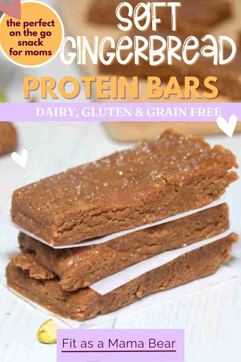 Easy to make and with a sweet but warm spiced flavor, these gingerbread protein bars have 25 grams of protein making them perfect for snacking! Gingerbread Protein, 25 Grams Of Protein, No Bake Protein Bars, Protein Bars Homemade, Protein Shake Smoothie, Protein Bites, No Bake Snacks, On The Go Snacks, High Protein Snacks