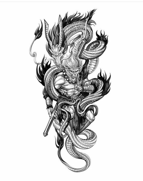 Sun Wukong Tattoo Design, Son Wukong Tattoo, Wukong Tattoo Design, Monkey King Tattoo Design, Sun Wukong Tattoo, Wukong Tattoo, Monkey King Tattoo, Half Sleeve Tattoos Sketches, Half Sleeve Tattoos Forearm