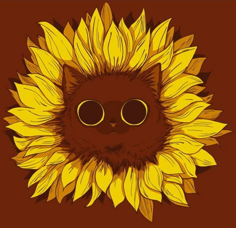 Sunflower kitty Flower Cat Tattoo, Cat Design Art, Kitten Tattoo, Black Cat Tattoos, Sunflower Drawing, Flower Cat, Animal Illustration Art, Sketchbook Cover, House Items