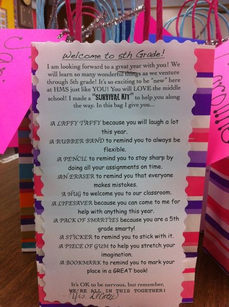 My Love of Teaching: Middle School Survival Kits! Middle School Survival Kit, Middle School Survival, 5th Grade Graduation, School Survival Kits, Survival Kit For Teachers, Teacher Survival, Teaching 5th Grade, Survival Bag, 5th Grade Classroom