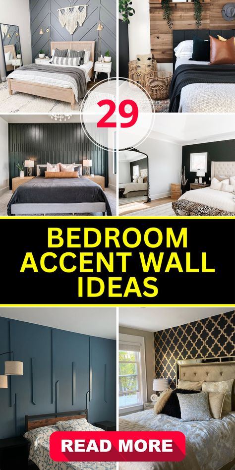 Explore 29 Bedroom Accent Wall Ideas for Stylish Home Décor! - placeideal.com Accent Walls Ideas, Bedroom Accent Wall Ideas, Bedroom Accent Wall, Dark Accent Walls, Walls Ideas, Accent Wall Ideas, Accent Wall Designs, White Shiplap Wall, Wood Accent Wall